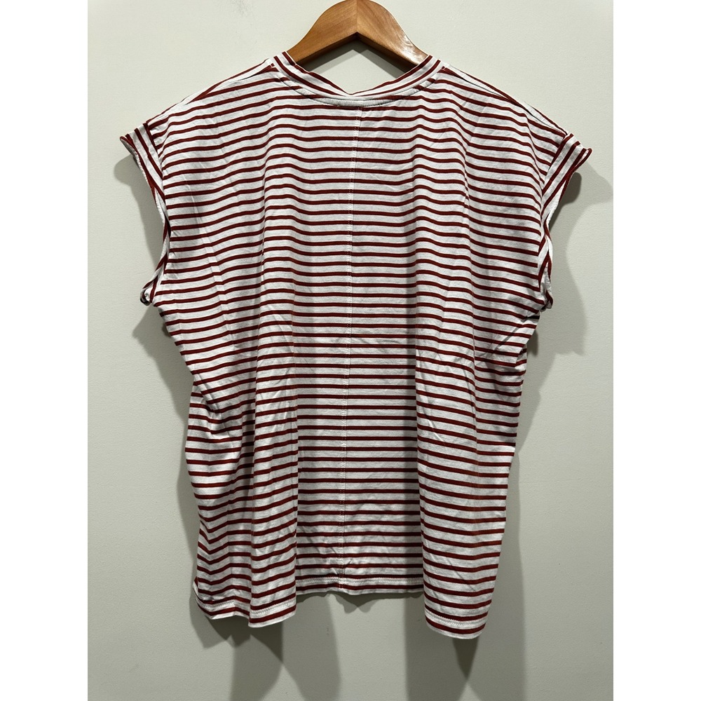 AYR Red White Striped Pima Cotton Sleeveless Muscle Tee Shirt Women L - Picture 4 of 5
